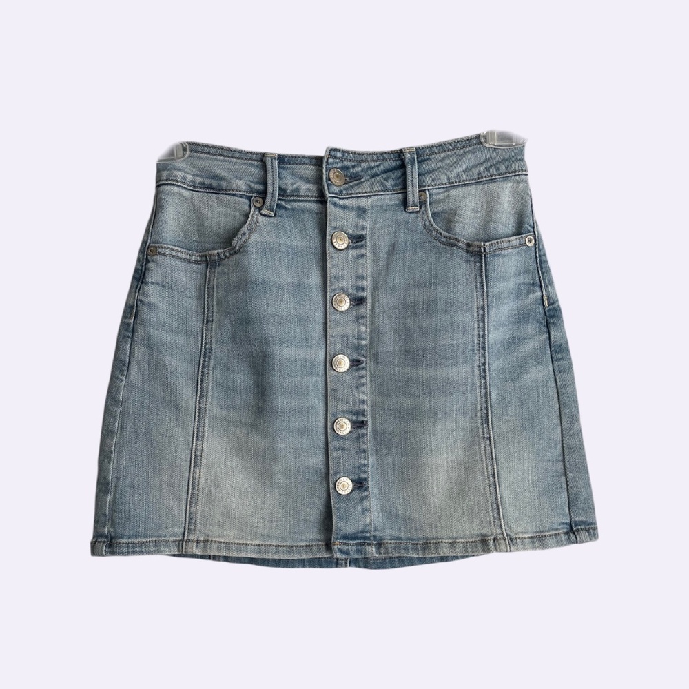 American Eagle Outfitters Denim Button-Front A-Line Mini Skirt Size 0